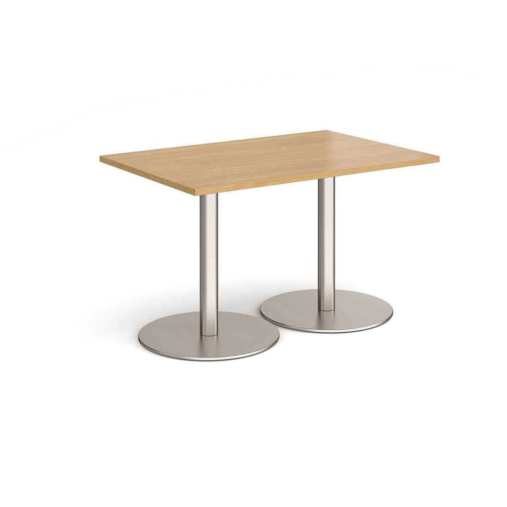 Picture of Monza rectangular dining table with flat round brushed steel bases 1200mm x 800mm - oak