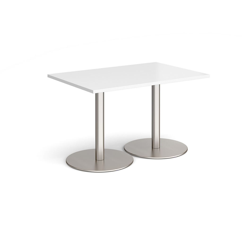 Picture of Monza rectangular dining table with flat round brushed steel bases 1200mm x 800mm - white