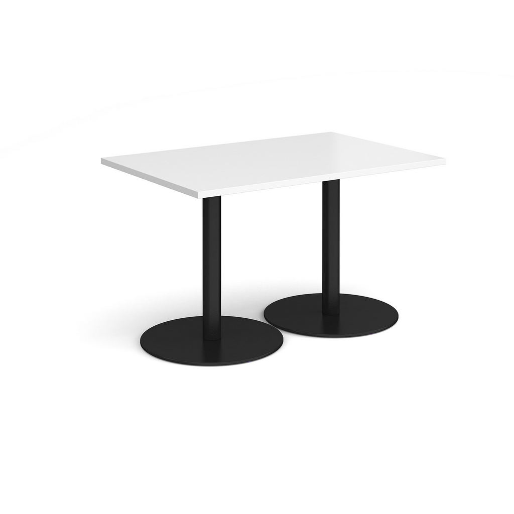 Picture of Monza rectangular dining table with flat round black bases 1200mm x 800mm - white