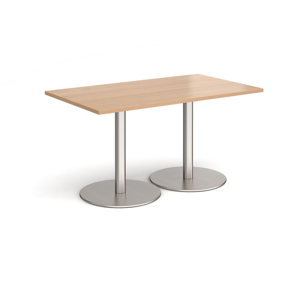 Picture of Monza rectangular dining table with flat round brushed steel bases 1400mm x 800mm - beech