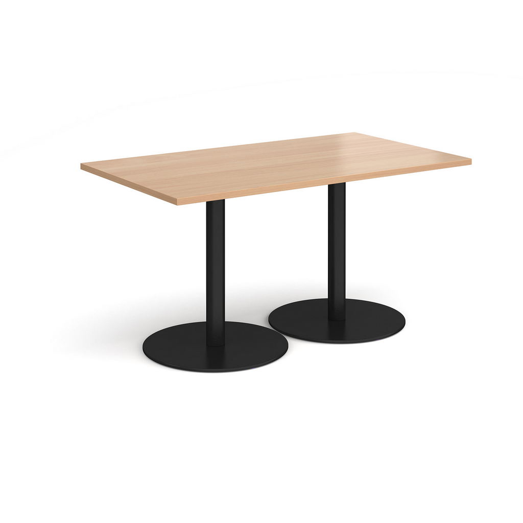 Picture of Monza rectangular dining table with flat round black bases 1400mm x 800mm - beech