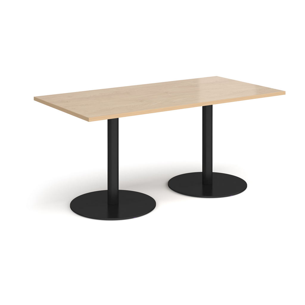 Picture of Monza rectangular dining table with flat round black bases 1600mm x 800mm - kendal oak
