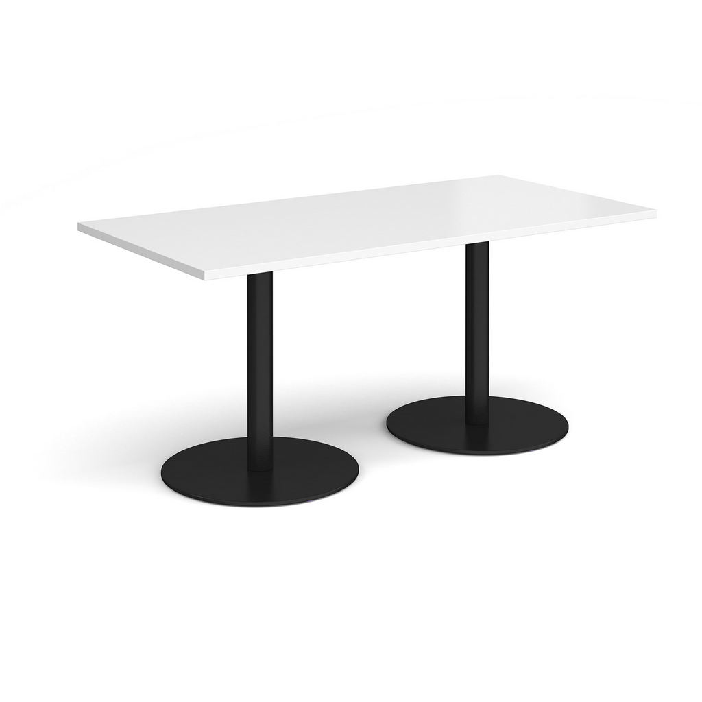 Picture of Monza rectangular dining table with flat round black bases 1600mm x 800mm - white
