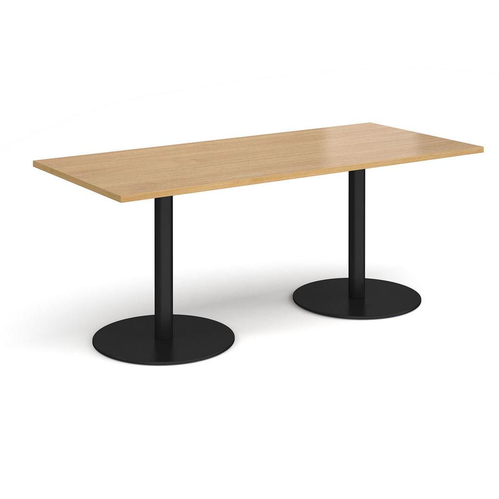 Picture of Monza rectangular dining table with flat round black bases 1800mm x 800mm - oak