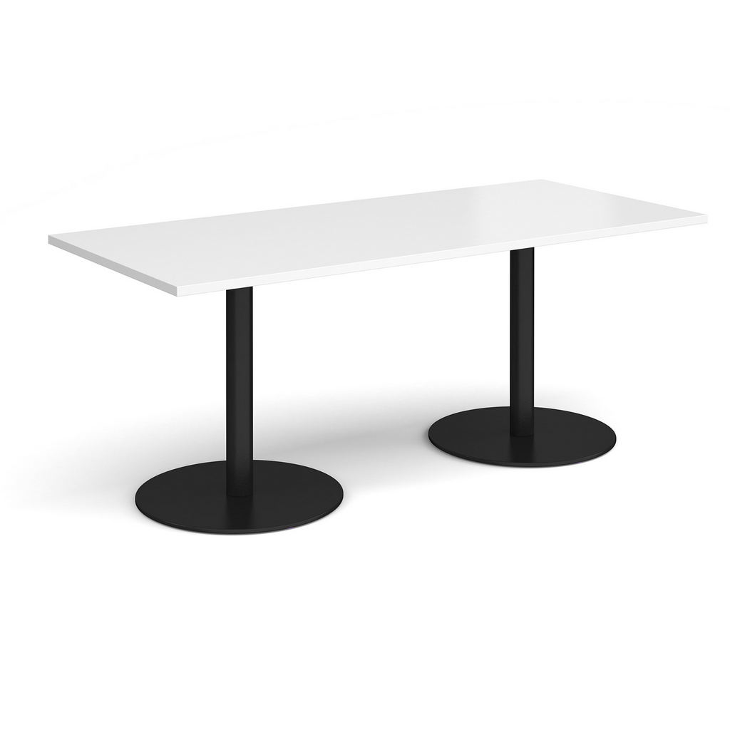 Picture of Monza rectangular dining table with flat round black bases 1800mm x 800mm - white