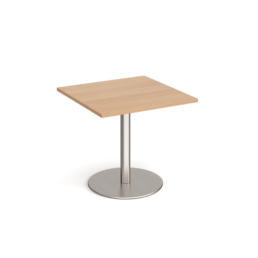 Picture of Monza square dining table with flat round brushed steel base 800mm - beech