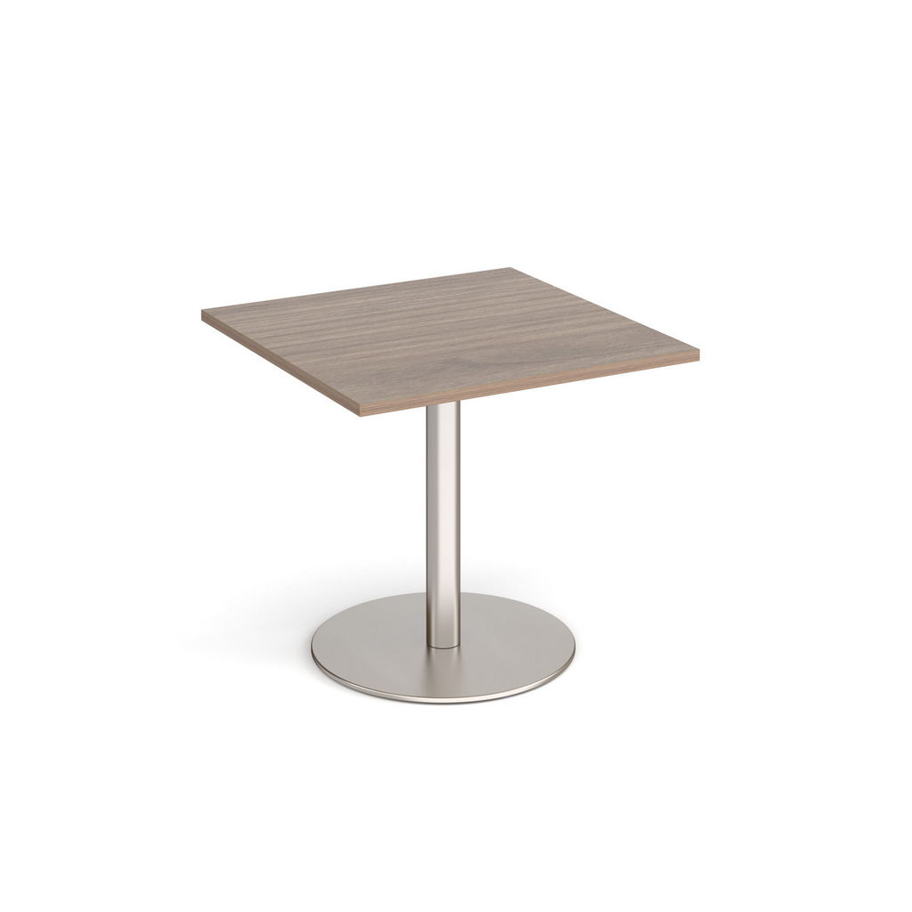 Picture of Monza square dining table with flat round brushed steel base 800mm - barcelona walnut