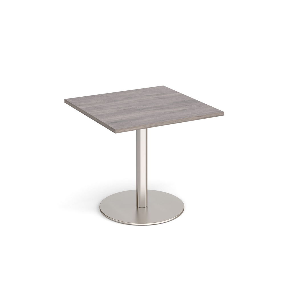 Picture of Monza square dining table with flat round brushed steel base 800mm - grey oak