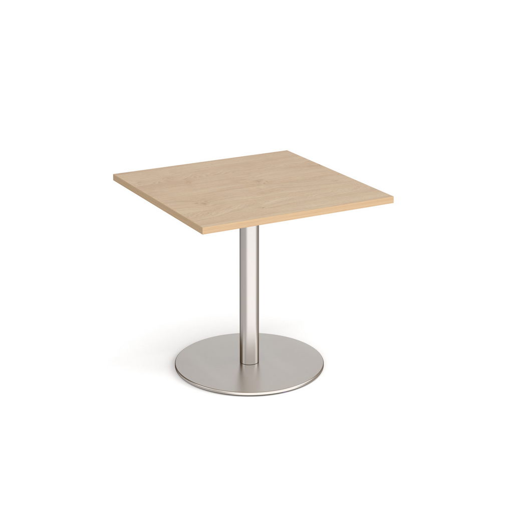 Picture of Monza square dining table with flat round brushed steel base 800mm - kendal oak