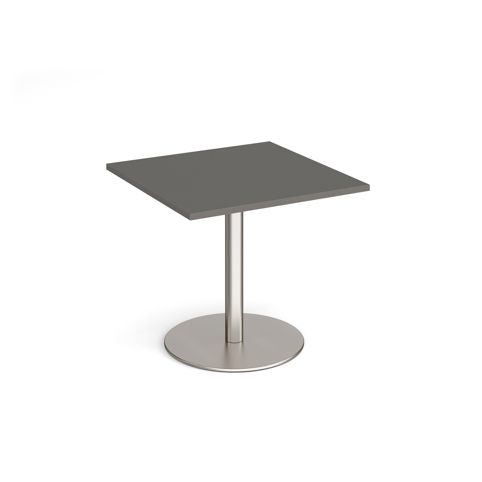 Picture of Monza square dining table with flat round brushed steel base 800mm - Onyx Grey