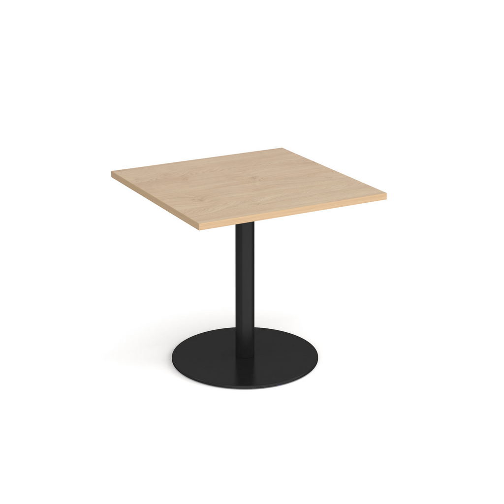 Picture of Monza square dining table with flat round black base 800mm - kendal oak