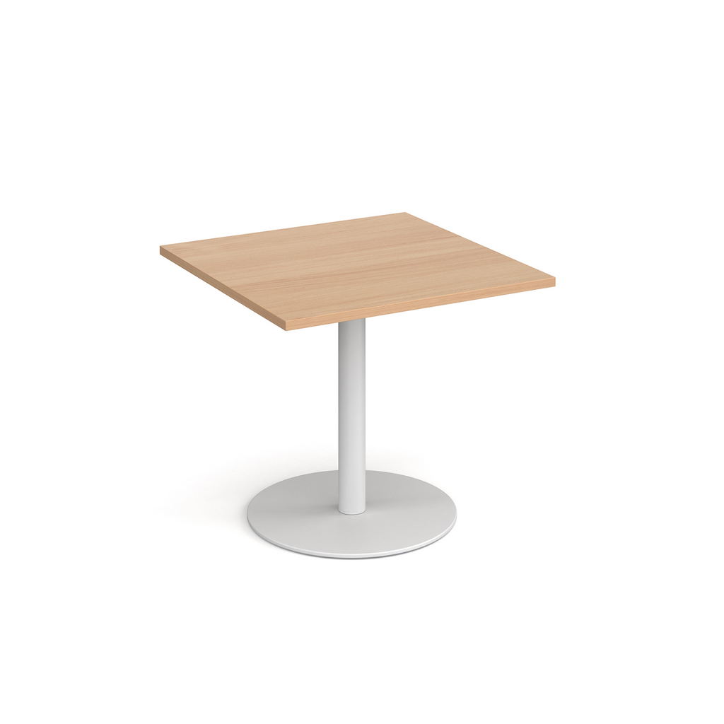 Picture of Monza square dining table with flat round white base 800mm - beech