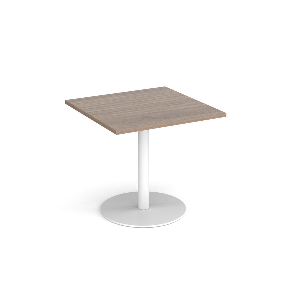 Picture of Monza square dining table with flat round white base 800mm - barcelona walnut