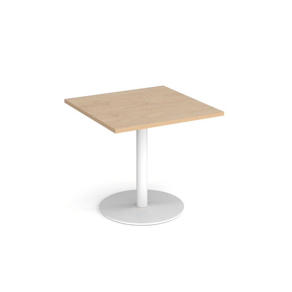 Picture of Monza square dining table with flat round white base 800mm - kendal oak