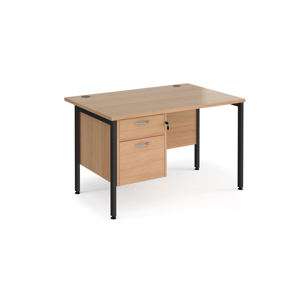 Picture of Maestro 25 straight desk 1200mm x 800mm with 2 drawer pedestal - black H-frame leg, beech top