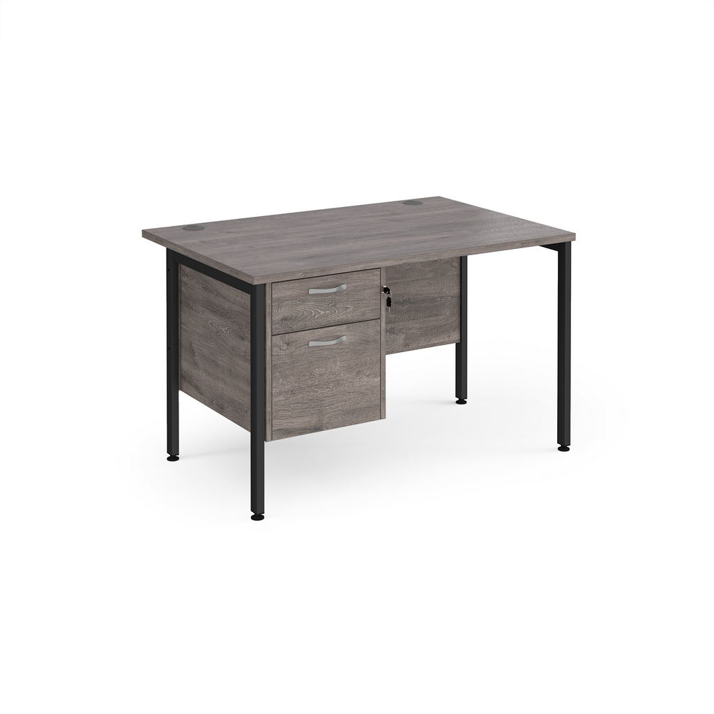 Picture of Maestro 25 straight desk 1200mm x 800mm with 2 drawer pedestal - black H-frame leg, grey oak top