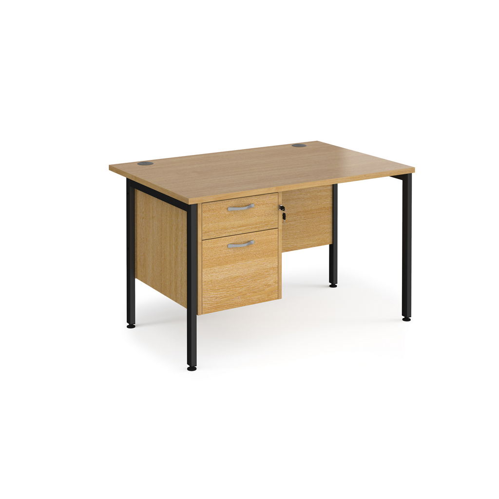 Picture of Maestro 25 straight desk 1200mm x 800mm with 2 drawer pedestal - black H-frame leg, oak top