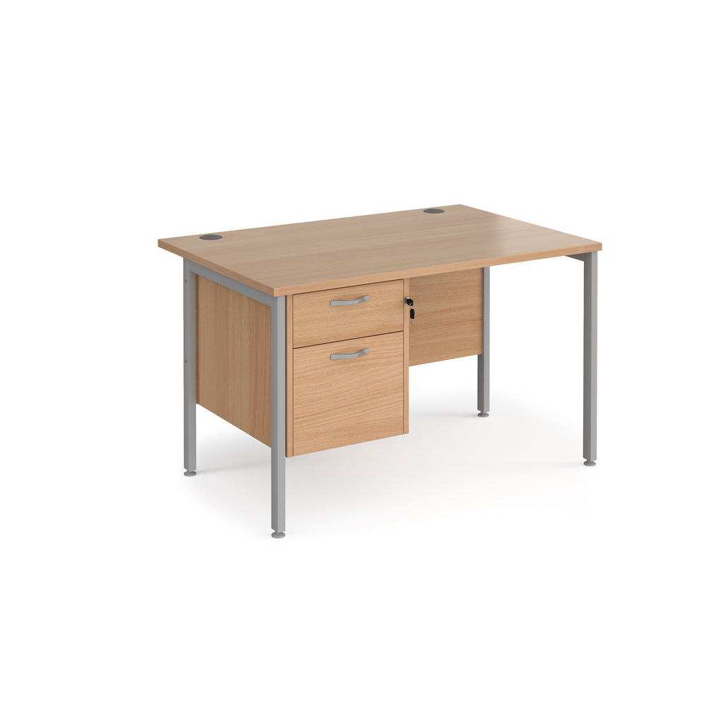 Picture of Maestro 25 straight desk 1200mm x 800mm with 2 drawer pedestal - silver H-frame leg, beech top