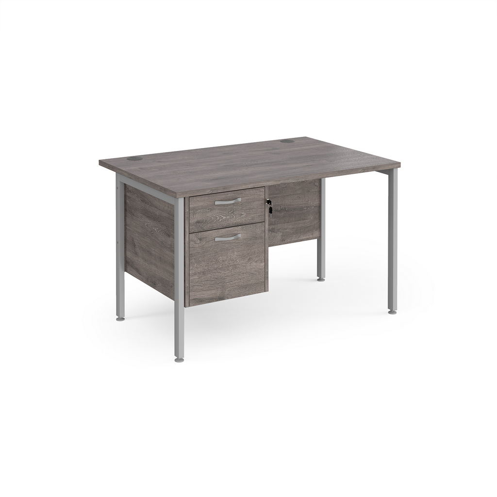 Picture of Maestro 25 straight desk 1200mm x 800mm with 2 drawer pedestal - silver H-frame leg, grey oak top