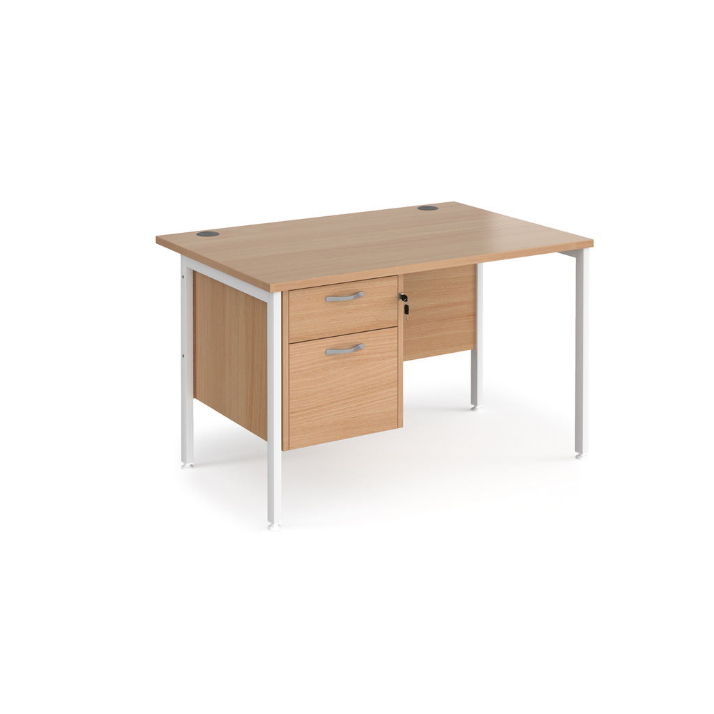 Picture of Maestro 25 straight desk 1200mm x 800mm with 2 drawer pedestal - white H-frame leg, beech top