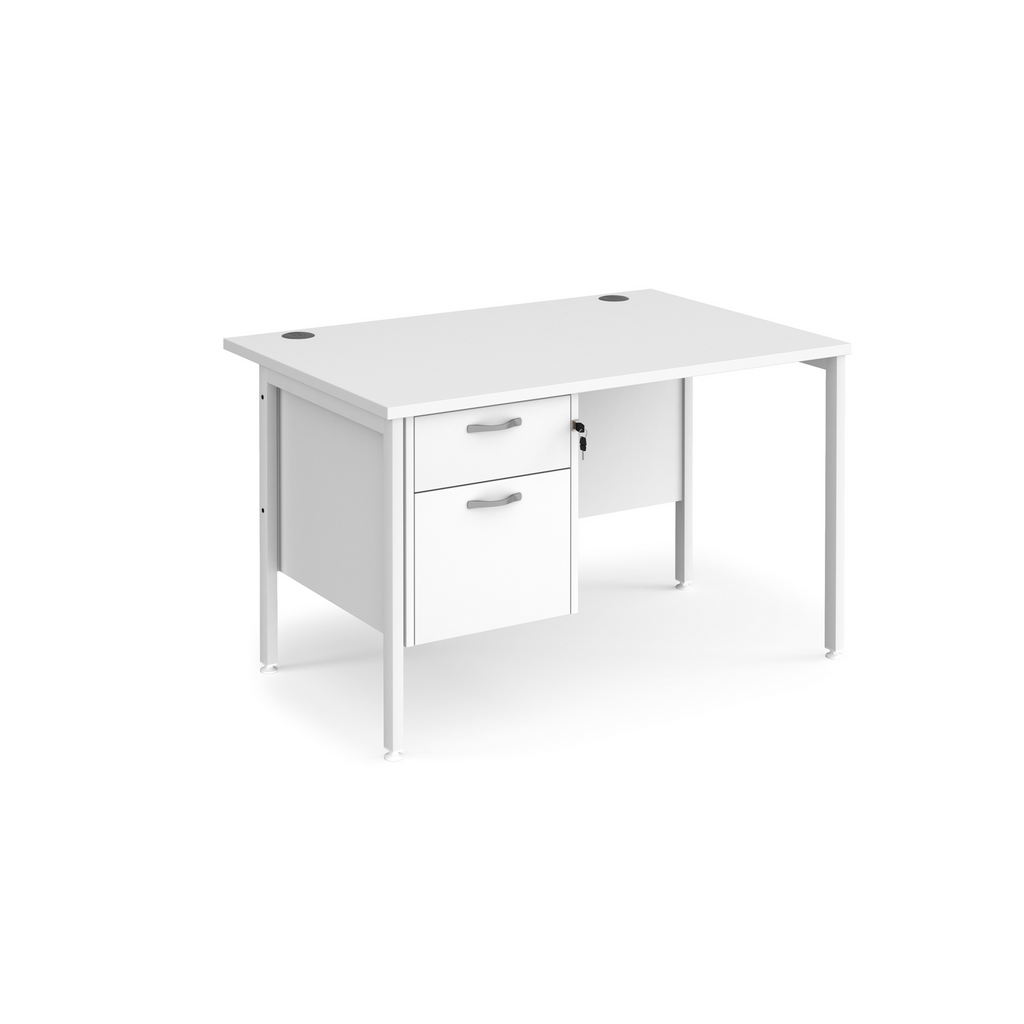 Picture of Maestro 25 straight desk 1200mm x 800mm with 2 drawer pedestal - white H-frame leg, white top