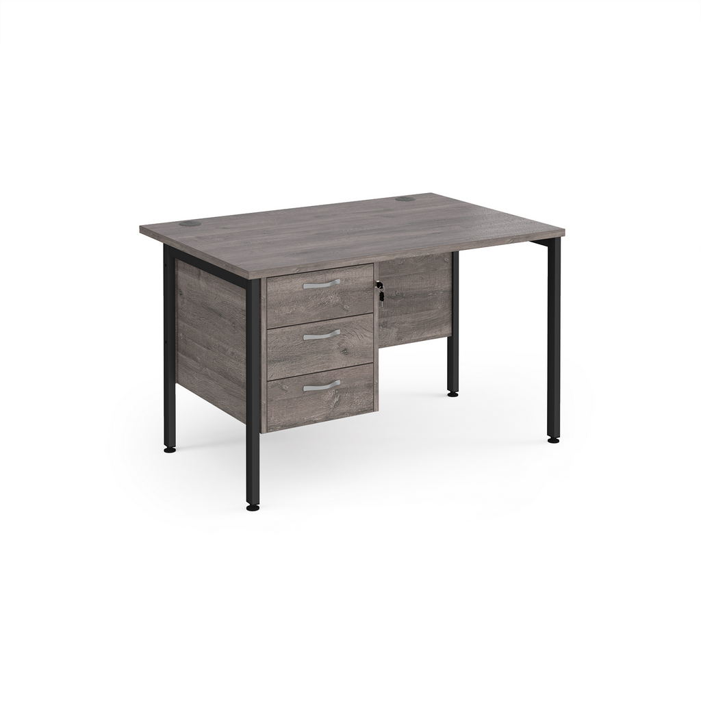 Picture of Maestro 25 straight desk 1200mm x 800mm with 3 drawer pedestal - black H-frame leg, grey oak top