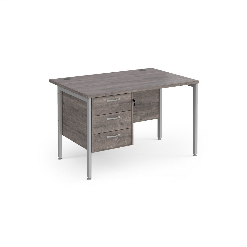 Picture of Maestro 25 straight desk 1200mm x 800mm with 3 drawer pedestal - silver H-frame leg, grey oak top