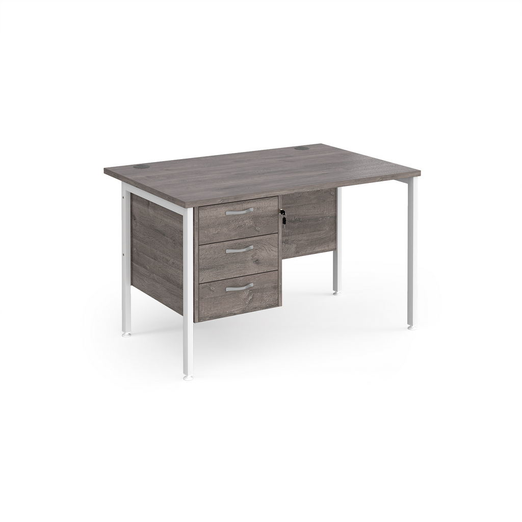 Picture of Maestro 25 straight desk 1200mm x 800mm with 3 drawer pedestal - white H-frame leg, grey oak top