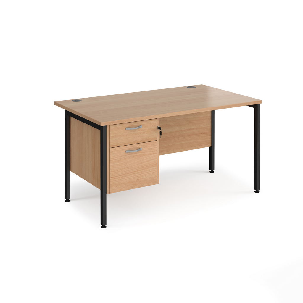 Picture of Maestro 25 straight desk 1400mm x 800mm with 2 drawer pedestal - black H-frame leg, beech top