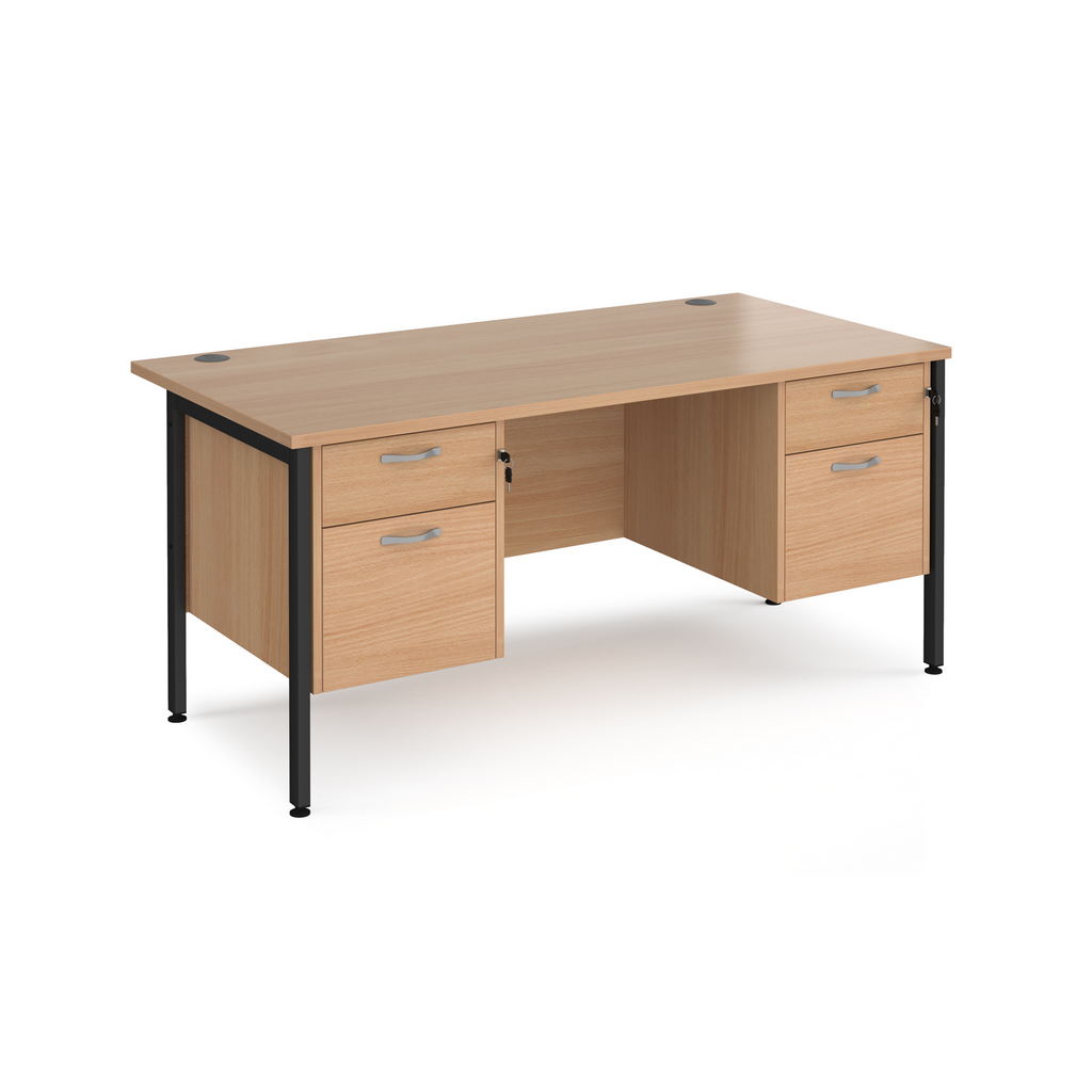 Picture of Maestro 25 straight desk 1600mm x 800mm with two x 2 drawer pedestals - black H-frame leg, beech top