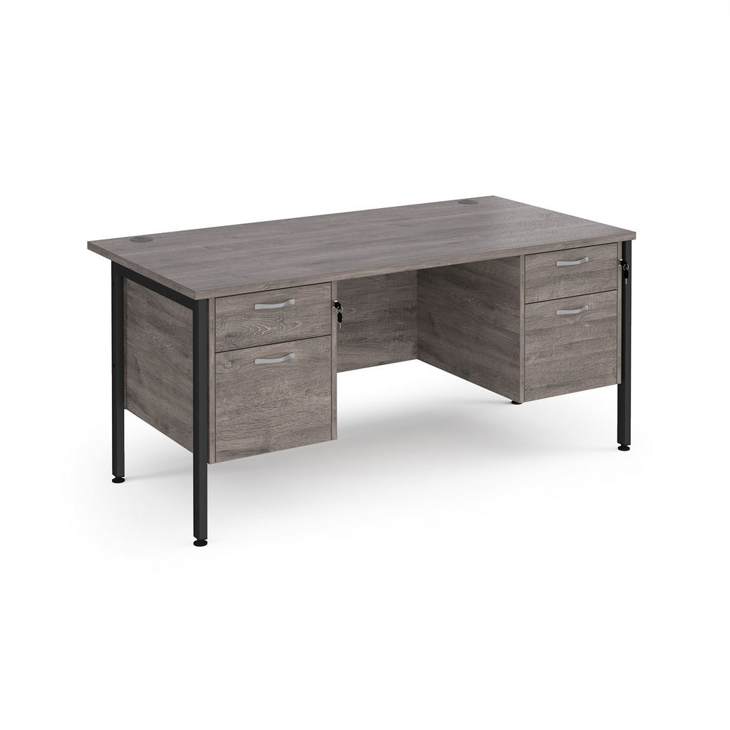 Picture of Maestro 25 straight desk 1600mm x 800mm with two x 2 drawer pedestals - black H-frame leg, grey oak top