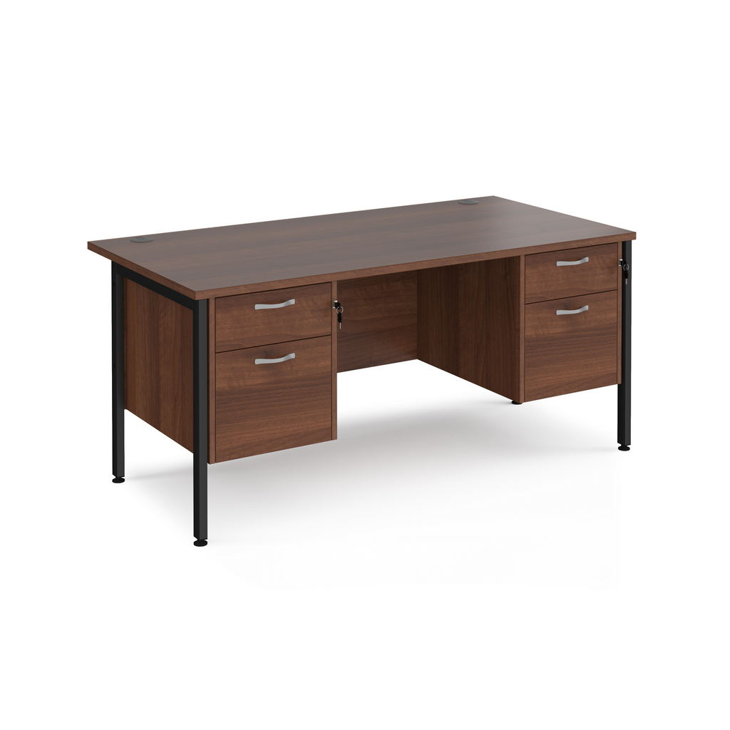 Picture of Maestro 25 straight desk 1600mm x 800mm with two x 2 drawer pedestals - black H-frame leg, walnut top