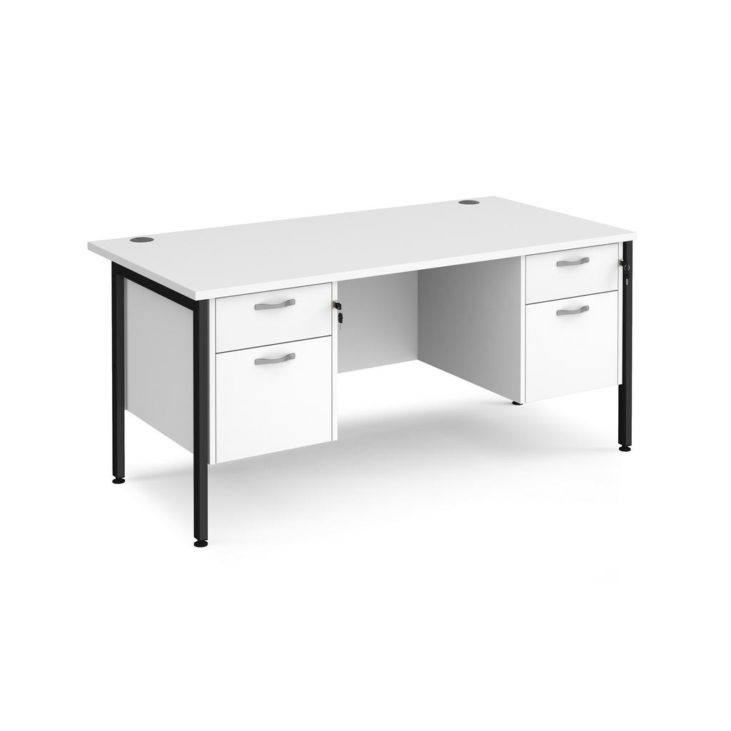 Picture of Maestro 25 straight desk 1600mm x 800mm with two x 2 drawer pedestals - black H-frame leg, white top