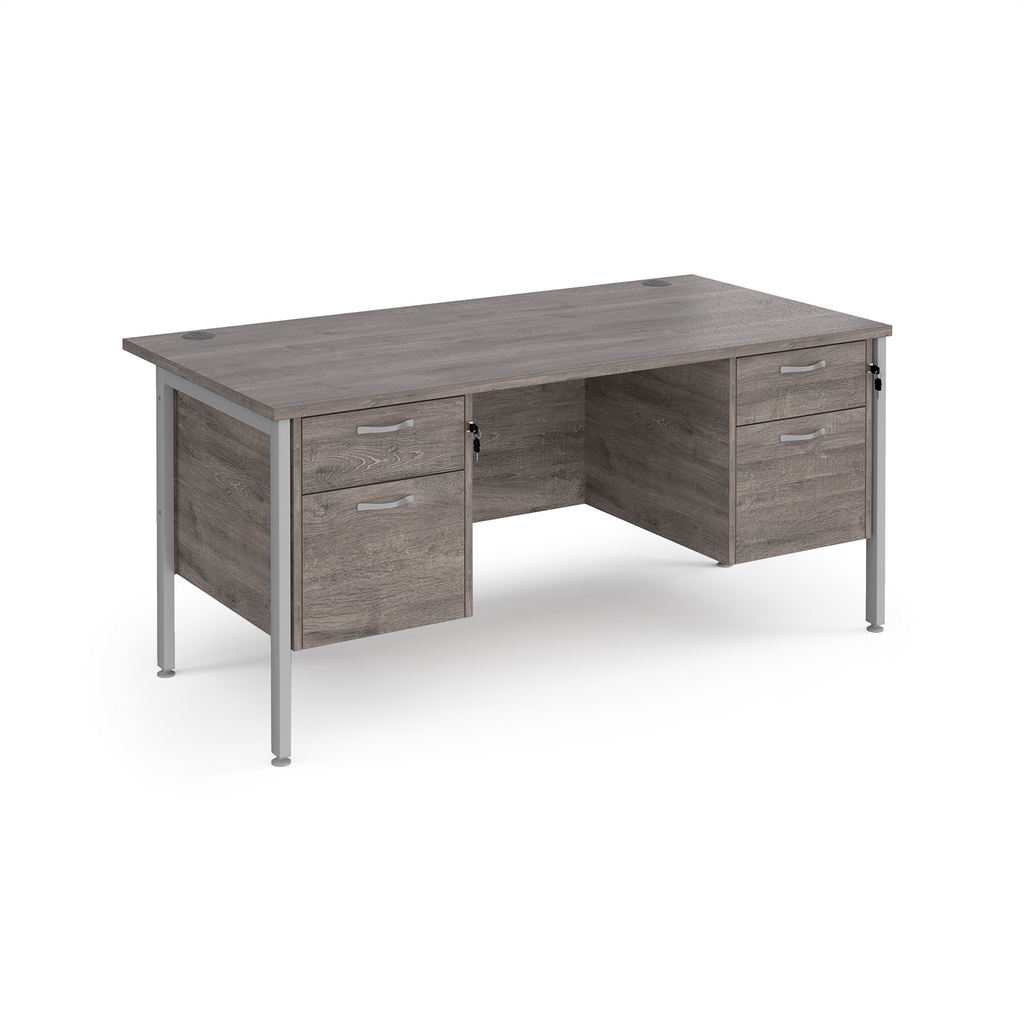 Picture of Maestro 25 straight desk 1600mm x 800mm with two x 2 drawer pedestals - silver H-frame leg, grey oak top