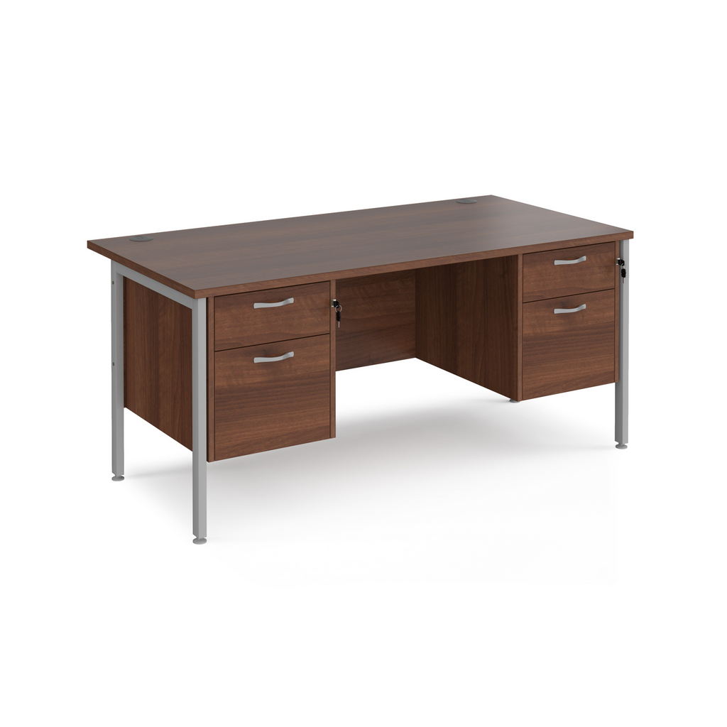 Picture of Maestro 25 straight desk 1600mm x 800mm with two x 2 drawer pedestals - silver H-frame leg, walnut top