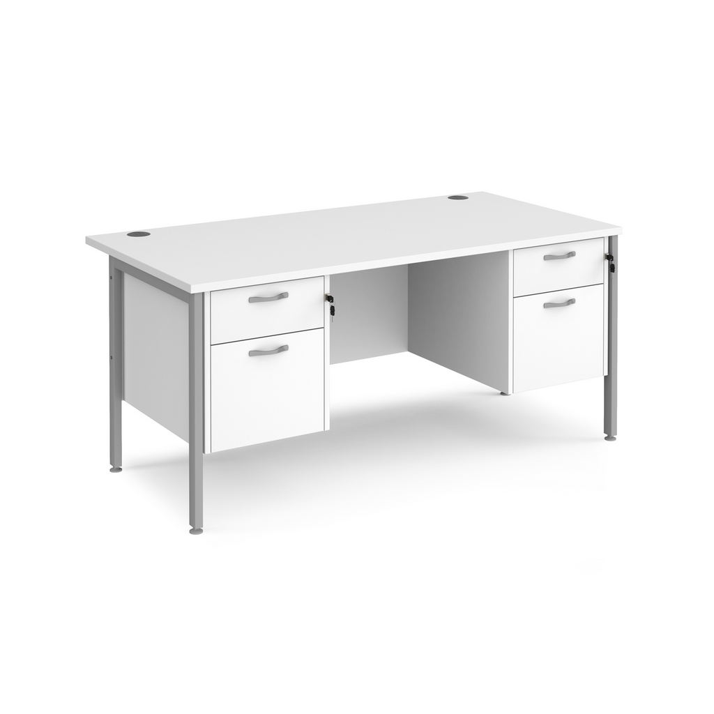 Picture of Maestro 25 straight desk 1600mm x 800mm with two x 2 drawer pedestals - silver H-frame leg, white top