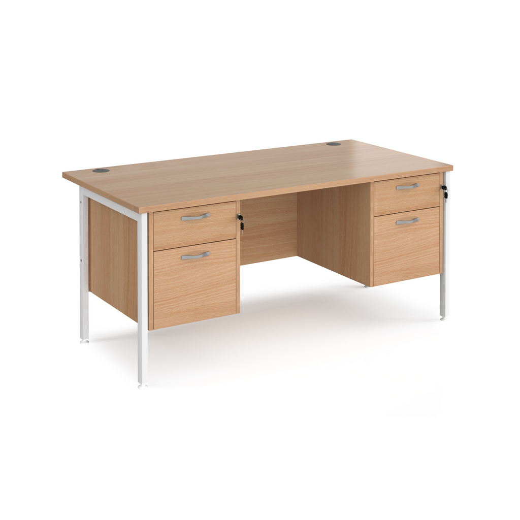 Picture of Maestro 25 straight desk 1600mm x 800mm with two x 2 drawer pedestals - white H-frame leg, beech top