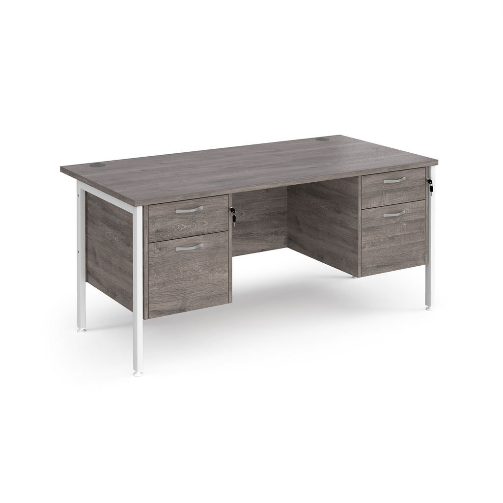 Picture of Maestro 25 straight desk 1600mm x 800mm with two x 2 drawer pedestals - white H-frame leg, grey oak top