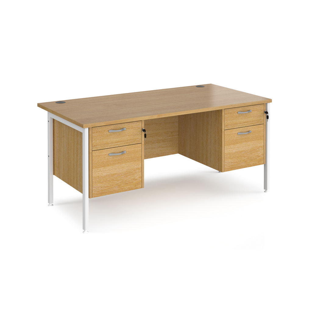 Picture of Maestro 25 straight desk 1600mm x 800mm with two x 2 drawer pedestals - white H-frame leg, oak top