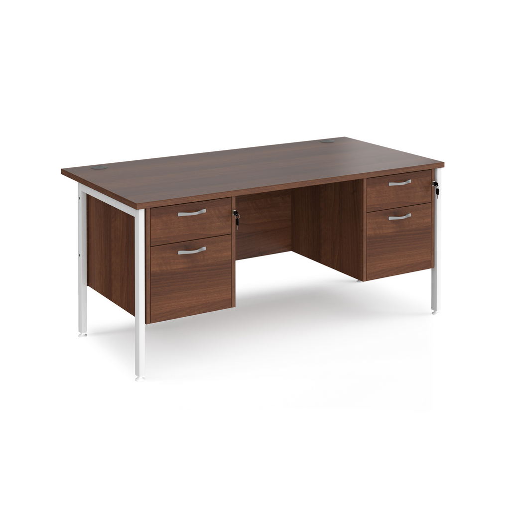 Picture of Maestro 25 straight desk 1600mm x 800mm with two x 2 drawer pedestals - white H-frame leg, walnut top