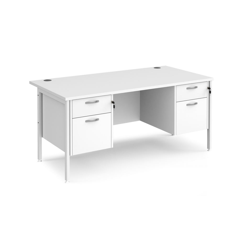 Picture of Maestro 25 straight desk 1600mm x 800mm with two x 2 drawer pedestals - white H-frame leg, white top