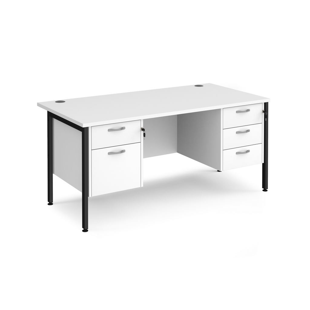 Picture of Maestro 25 straight desk 1600mm x 800mm with 2 and 3 drawer pedestals - black H-frame leg, white top