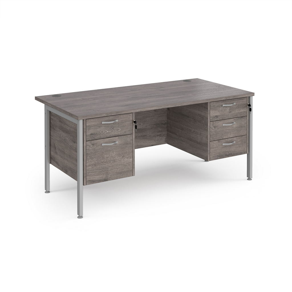 Picture of Maestro 25 straight desk 1600mm x 800mm with 2 and 3 drawer pedestals - silver H-frame leg, grey oak top