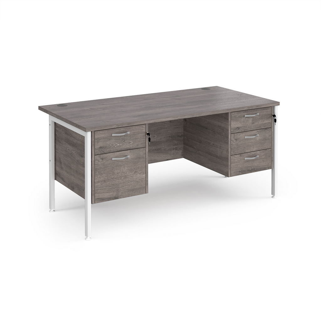 Picture of Maestro 25 straight desk 1600mm x 800mm with 2 and 3 drawer pedestals - white H-frame leg, grey oak top