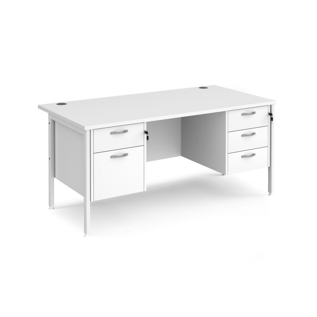 Picture of Maestro 25 straight desk 1600mm x 800mm with 2 and 3 drawer pedestals - white H-frame leg, white top