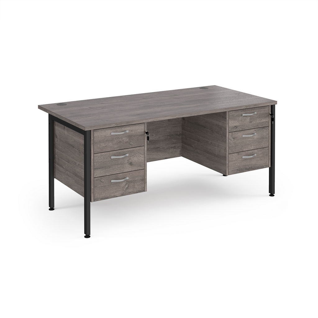 Picture of Maestro 25 straight desk 1600mm x 800mm with two x 3 drawer pedestals - black H-frame leg, grey oak top