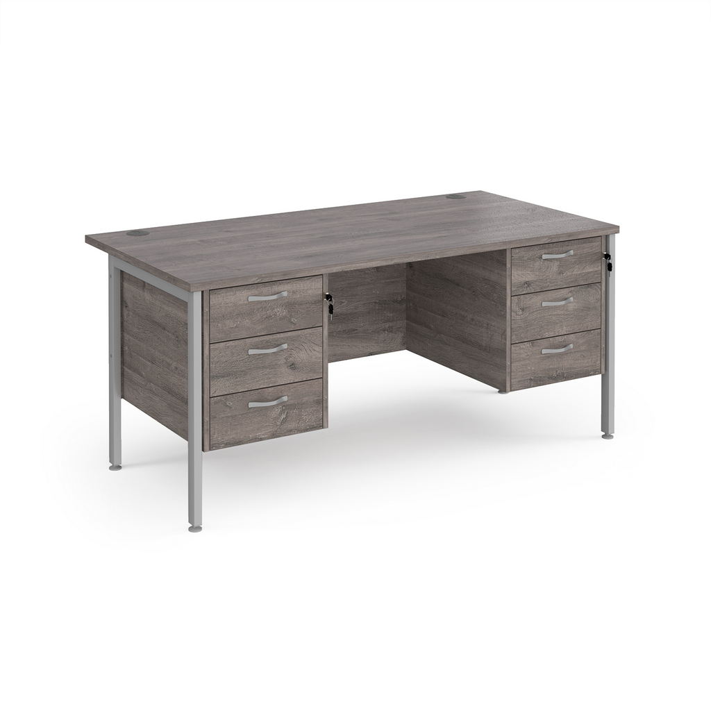 Picture of Maestro 25 straight desk 1600mm x 800mm with two x 3 drawer pedestals - silver H-frame leg, grey oak top