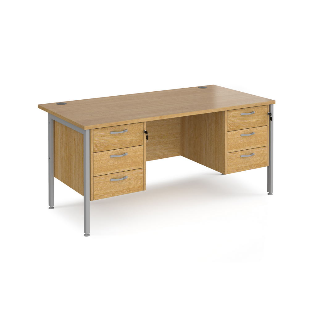 Picture of Maestro 25 straight desk 1600mm x 800mm with two x 3 drawer pedestals - silver H-frame leg, oak top