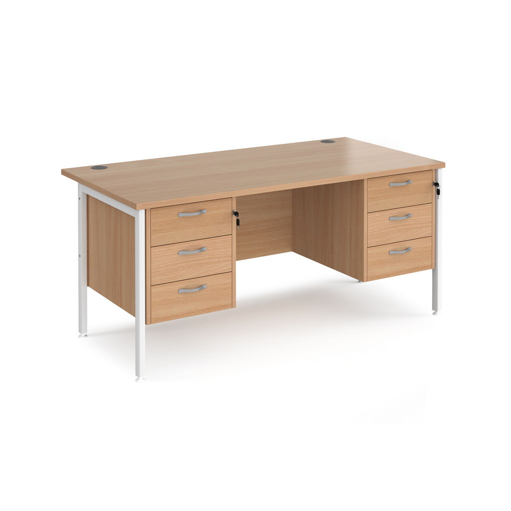 Picture of Maestro 25 straight desk 1600mm x 800mm with two x 3 drawer pedestals - white H-frame leg, beech top