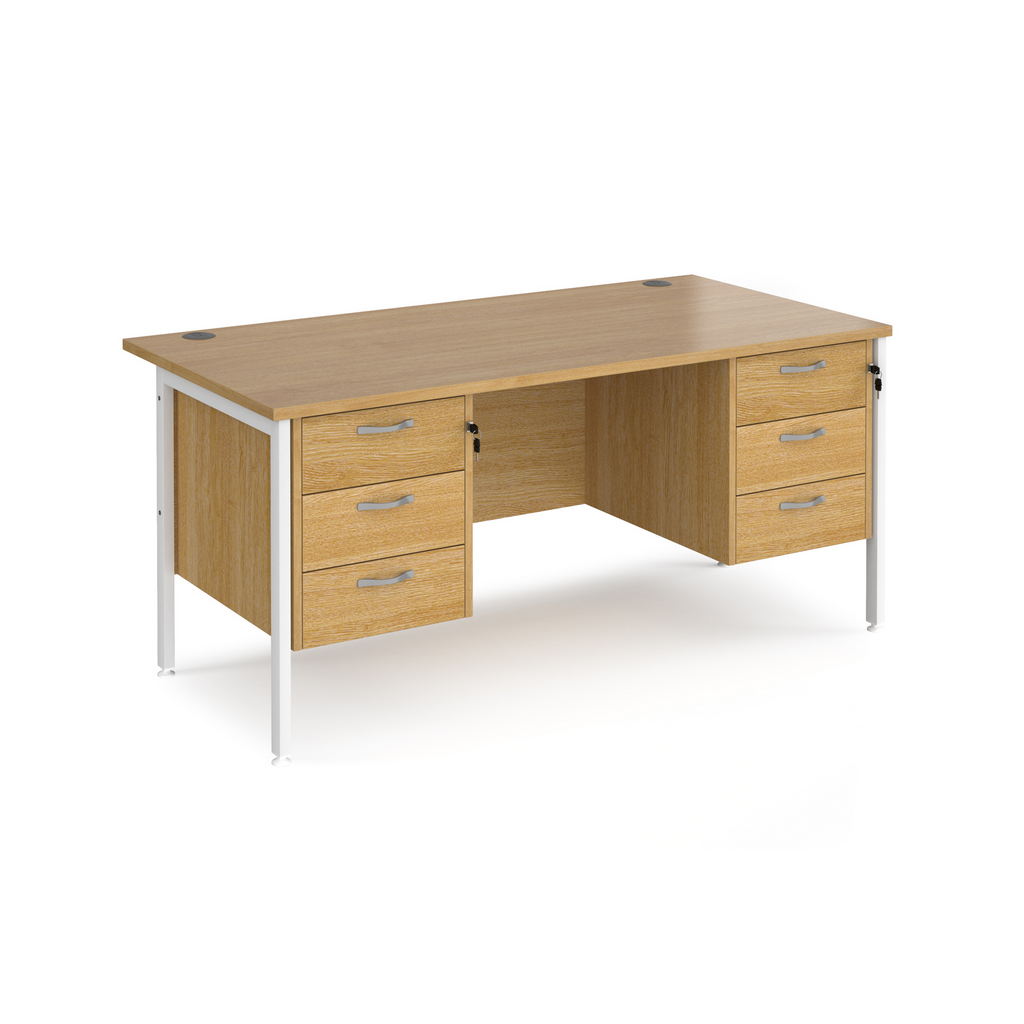 Picture of Maestro 25 straight desk 1600mm x 800mm with two x 3 drawer pedestals - white H-frame leg, oak top